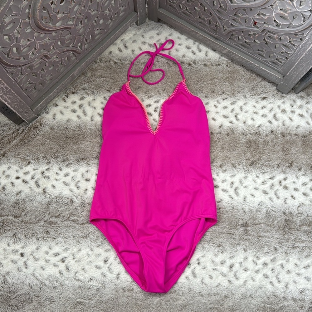 Victoria’s Secret vibrant pink halter swimsuit small beach pool party tropical